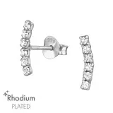 Curved Bar - 925 Sterling Silver Stud Earrings with Crystals SD48515