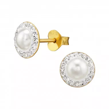 Round - 925 Sterling Silver Stud Earrings with Crystals SD48517