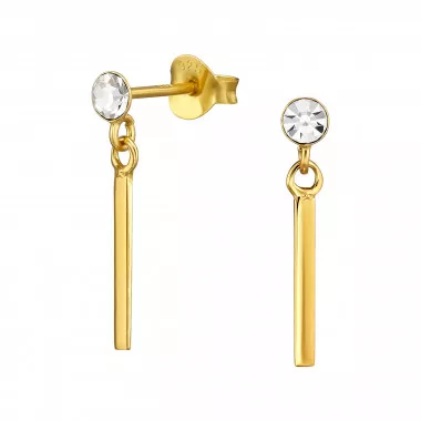 Bar Dangle - 925 Sterling Silver Stud Earrings with Crystals SD48525