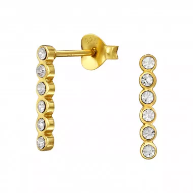 Round Bar - 925 Sterling Silver Stud Earrings with Crystals SD48935