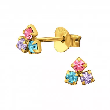 Rainbow Cluster - 925 Sterling Silver Stud Earrings with Crystals SD49160
