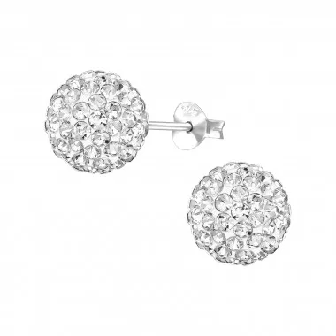 10mm Ball - 925 Sterling Silver Stud Earrings with Crystals SD49392