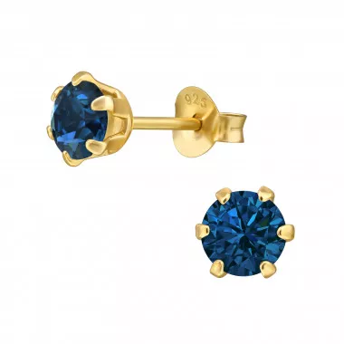 Round 5mm 6 Prong - 925 Sterling Silver Stud Earrings with Crystals SD49425