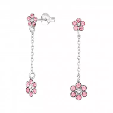 Flower - 925 Sterling Silver Stud Earrings with Crystals SD49540