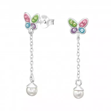 Butterfly - 925 Sterling Silver Stud Earrings with Crystals SD49541