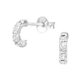 Bended rectangle - 925 Sterling Silver Stud Earrings with Crystals SD5648