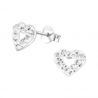 Heart - 925 Sterling Silver Stud Earrings with Crystals SD9879