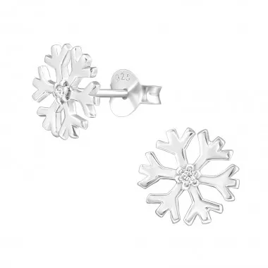 Snowflake - 925 Sterling Silver Stud Earrings with CZ SD11710
