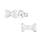 Bow Tie - 925 Sterling Silver Stud Earrings with CZ SD18402
