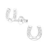 Horse Shoe - 925 Sterling Silver Stud Earrings with CZ SD3780