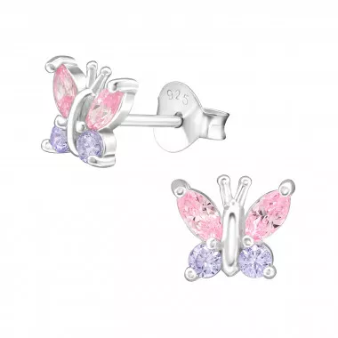 Butterfly - 925 Sterling Silver Stud Earrings with CZ SD38405