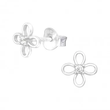 Flower - 925 Sterling Silver Stud Earrings with CZ SD38817