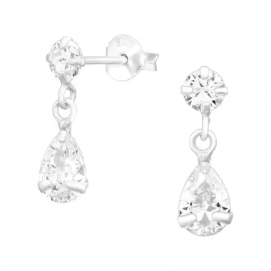 Geometric - 925 Sterling Silver Stud Earrings with CZ SD41146