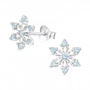 Snowflake - 925 Sterling Silver Stud Earrings with CZ SD45610