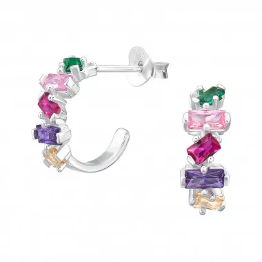Baguette - 925 Sterling Silver Stud Earrings with CZ SD47254