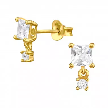 Square - 925 Sterling Silver Stud Earrings with CZ SD47519