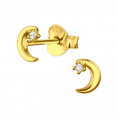 Moon - 925 Sterling Silver Stud Earrings with CZ SD47848