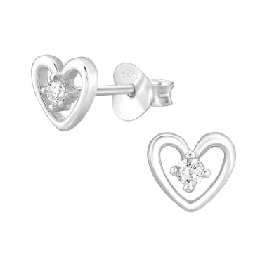 Heart - 925 Sterling Silver Stud Earrings with CZ SD47948
