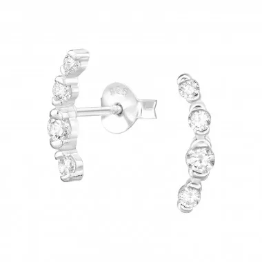 Curved - 925 Sterling Silver Stud Earrings with CZ SD48430