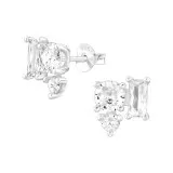 Round, Triangle, Baguette - 925 Sterling Silver Stud Earrings with CZ SD48746