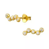 Curved Cluster - 925 Sterling Silver Stud Earrings with CZ SD49164
