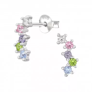 Rainbow Cluster - 925 Sterling Silver Stud Earrings with CZ SD49490