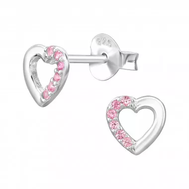 Open Heart - 925 Sterling Silver Stud Earrings with CZ SD49492