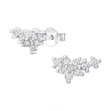 Flower - 925 Sterling Silver Stud Earrings with CZ SD49494
