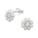 Flower - 925 Sterling Silver Stud Earrings with CZ SD49496