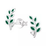 Leaf - 925 Sterling Silver Stud Earrings with CZ SD49498