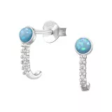 Curved Half Hoop - 925 Sterling Silver Stud Earrings with CZ SD49499