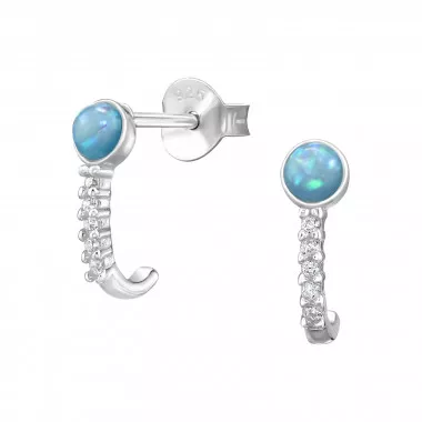 Curved Half Hoop - 925 Sterling Silver Stud Earrings with CZ SD49499