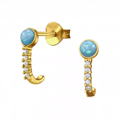 Curved - 925 Sterling Silver Stud Earrings with CZ SD49500