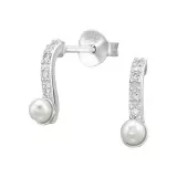 Curved - 925 Sterling Silver Stud Earrings with CZ SD49501