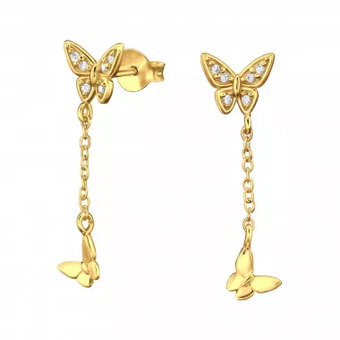Butterfly - 925 Sterling Silver Stud Earrings with CZ SD49506