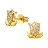 Tulip Flower - 925 Sterling Silver Stud Earrings with CZ SD49508