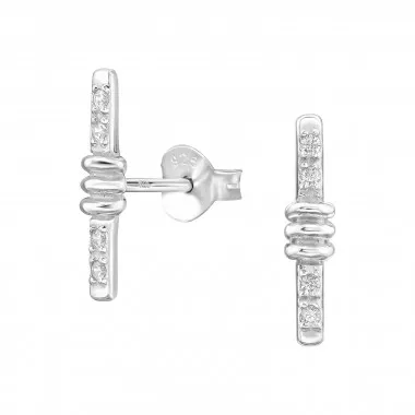 Straight Bar - 925 Sterling Silver Stud Earrings with CZ SD49516