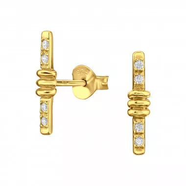 Straight Bar - 925 Sterling Silver Stud Earrings with CZ SD49517