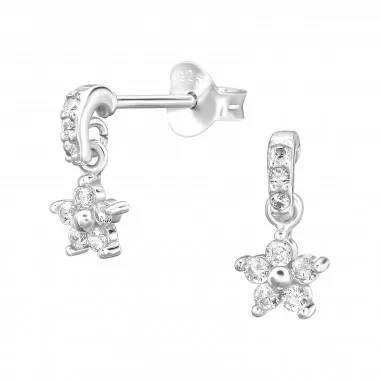 Dangling Flower - 925 Sterling Silver Stud Earrings with CZ SD49518