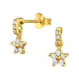 Dangling Flower - 925 Sterling Silver Stud Earrings with CZ SD49519