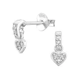 Dangling Heart - 925 Sterling Silver Stud Earrings with CZ SD49520