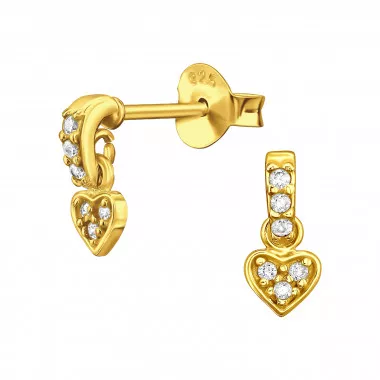Dangling Heart - 925 Sterling Silver Stud Earrings with CZ SD49521