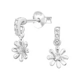 Dangling Sunflower - 925 Sterling Silver Stud Earrings with CZ SD49522