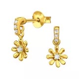 Dangling Sunflower - 925 Sterling Silver Stud Earrings with CZ SD49523
