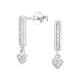 Bar With Dangling Heart - 925 Sterling Silver Stud Earrings with CZ SD49524