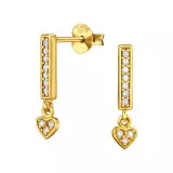 Bart With Dangling Heart - 925 Sterling Silver Stud Earrings with CZ SD49525