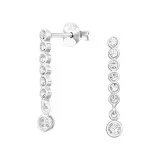 Circled Bar With Round Dangling Ball - 925 Sterling Silver Stud Earrings with CZ SD49526