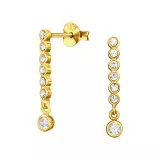 Circled Bar With Round Dangling Ball - 925 Sterling Silver Stud Earrings with CZ SD49527