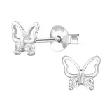 Butterfly - 925 Sterling Silver Stud Earrings with CZ SD49681