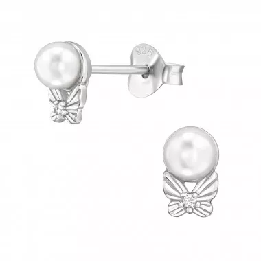 Butterfly - 925 Sterling Silver Stud Earrings with CZ SD49682